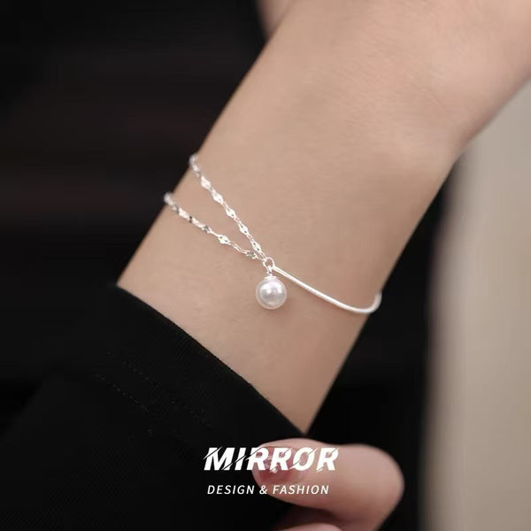 925 silver-plated double-layer shell bead bracelet, women's bracelet, hand ornament, personality, fashion temperament, senior exquisite students