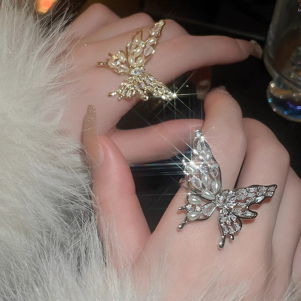 Women's Lightweight Butterfly Pearl Open Ring