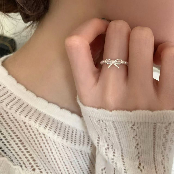 Women's Adjustable  Bow Pearl Elastic Ring