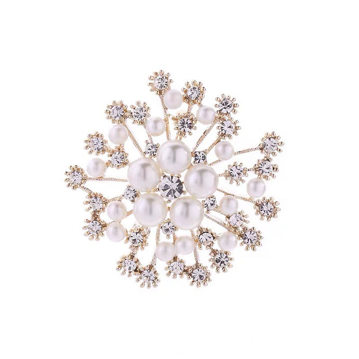 Women's Snowflake Pearl Rhinestone Brooch - Coat Corsage Pin