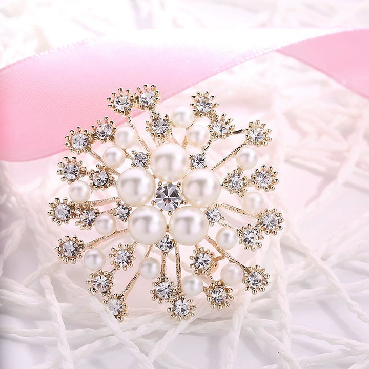 Women's Snowflake Pearl Rhinestone Brooch - Coat Corsage Pin
