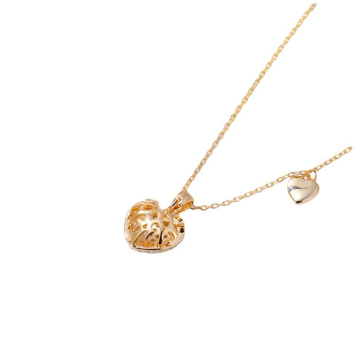 New Fashion Heart Shape Full Diamond Clavicle Three-dimensional Double Heart Copper Zirconium Necklace Cross-border Copper Zirconia Necklace Wholesale