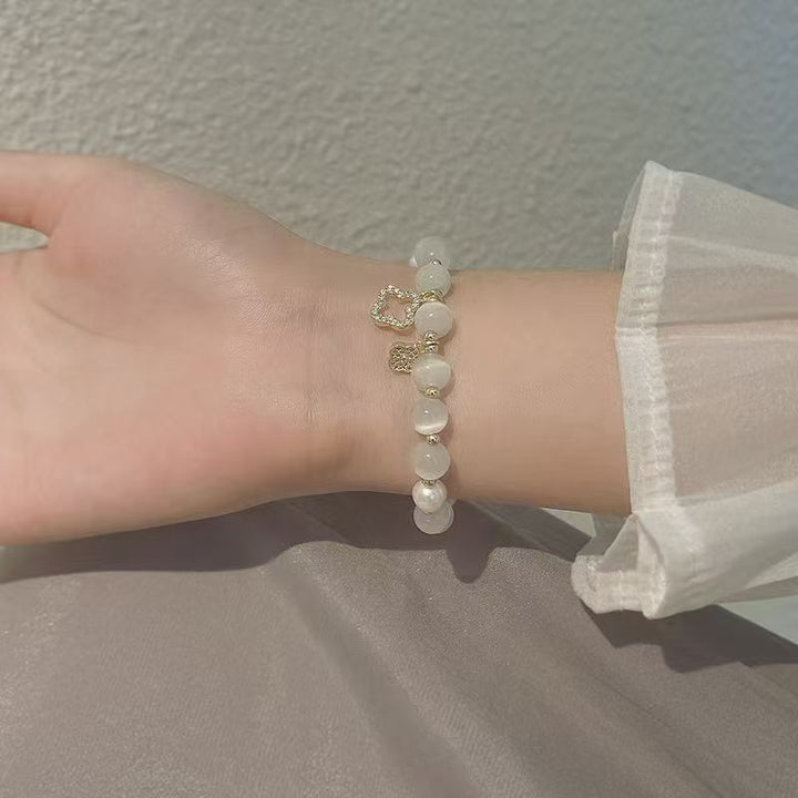 Women's Crystal Clover Pearl Bracelet