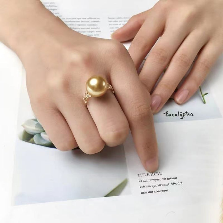 Elegant South Seas Gold Pearl Leaf Ring