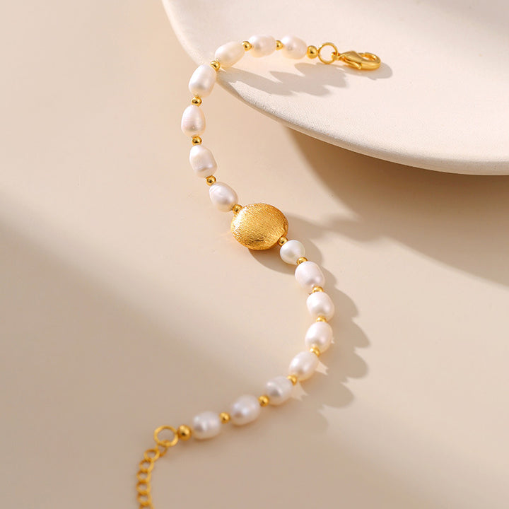 Women's Oval Metal Ball Classic Freshwater Pearl Bracelet