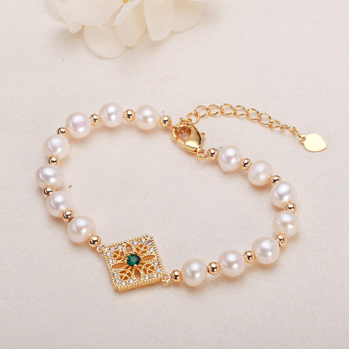 French Style Vintage 14K Gold Pearl Bracelet