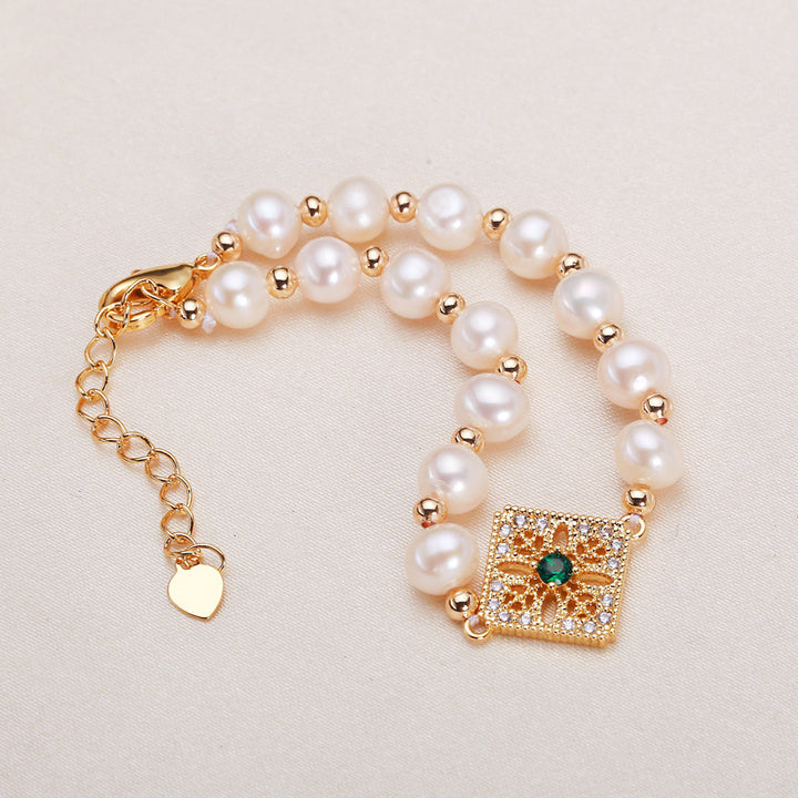 French Style Vintage 14K Gold Pearl Bracelet