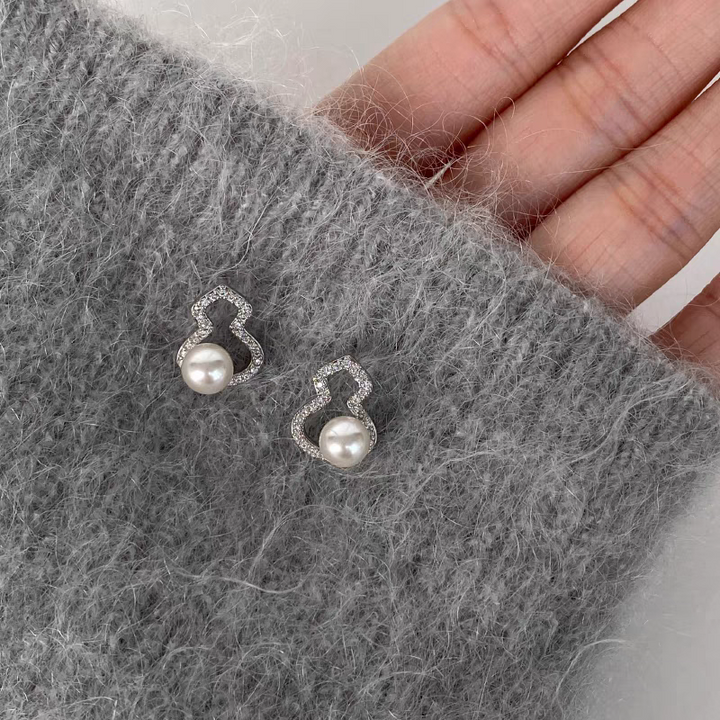 Silver Gourd Pearl Feminine High-End Stud Earrings