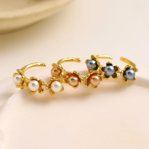 Adjustable Pearl Flower Ring - Titanium Steel