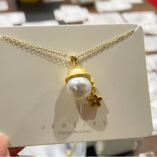 Vintage Brushed Santa Hat Pearl Necklace