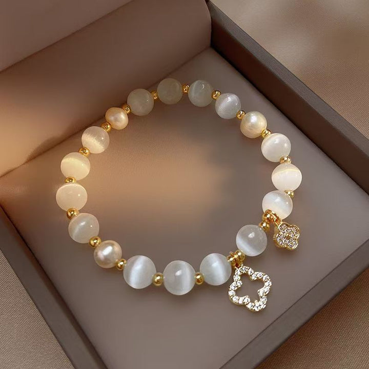 Women's Crystal Clover Pearl Bracelet