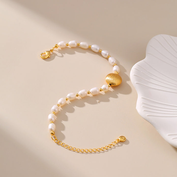 Women's Oval Metal Ball Classic Freshwater Pearl Bracelet