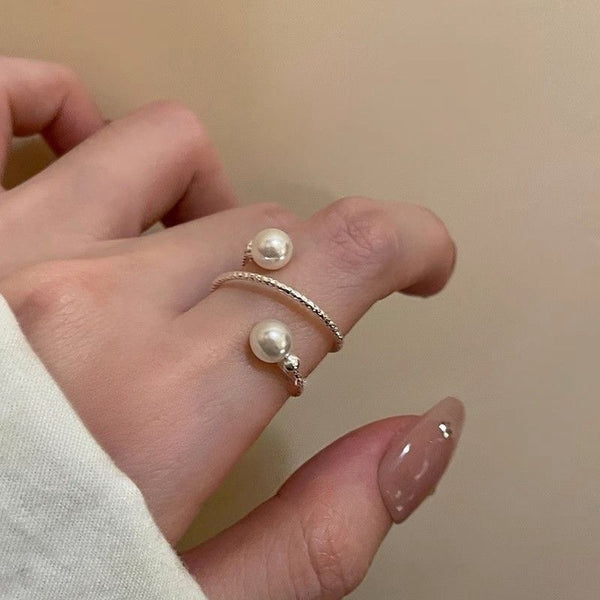 Women's Celebrity Pearl Opening Ring - Luxury Niche Adjustable Index Finger Ring