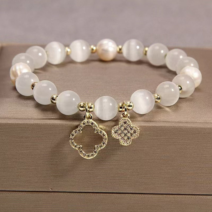 Women's Crystal Clover Pearl Bracelet