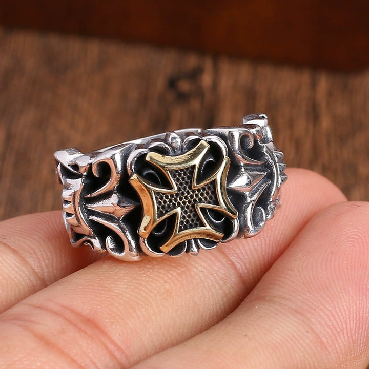 Men's Retro Thai Adjustable Open Mouth Cross Ring