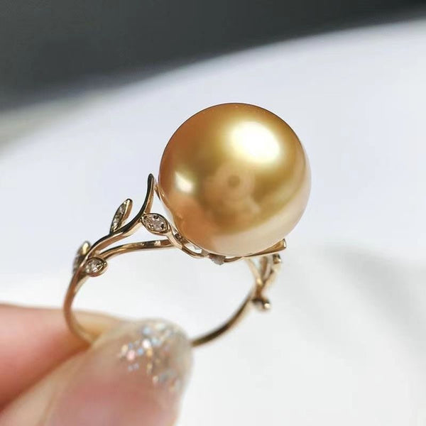 Elegant South Seas Gold Pearl Leaf Ring