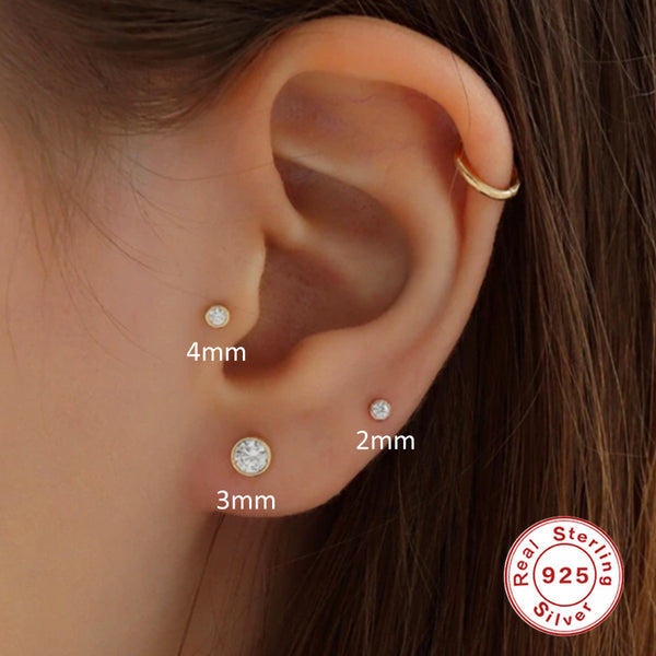 925 sterling silver ball diamond piercing earrings European and American hot selling 16G flat head thread piercing cartilage earrings