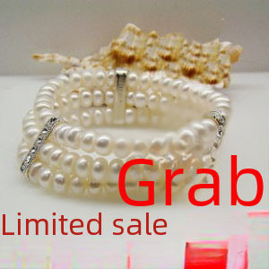 Korean version fashion women's three-layer rhinestone pearl bracelet elegant sparkling diamond multi-layer elastic bracelet one piece drop-hair