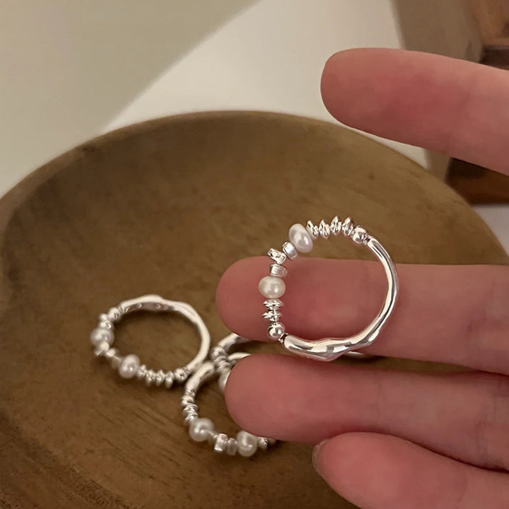 Women's Crushed Silver Pearl Ring