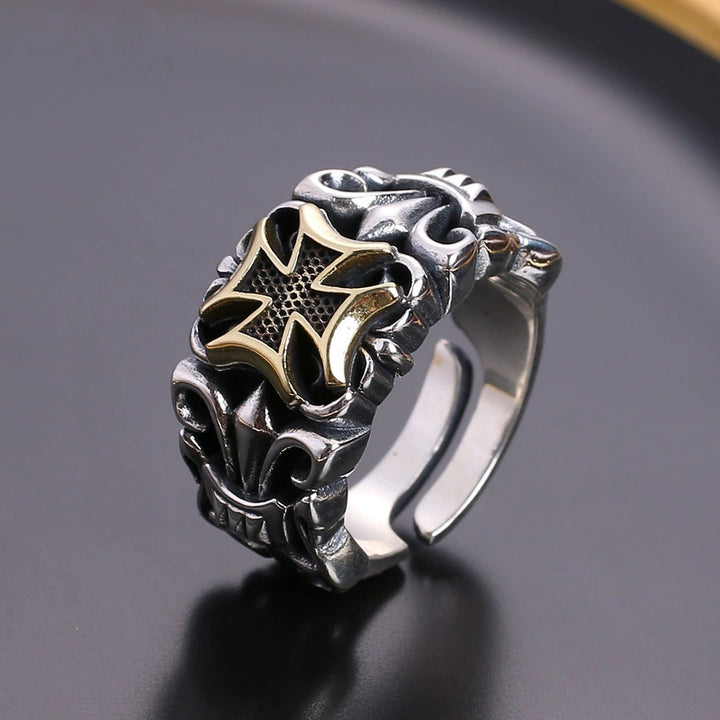 Men's Retro Thai Adjustable Open Mouth Cross Ring