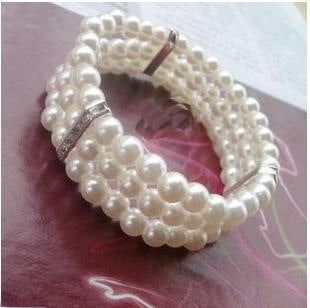 Korean version fashion women's three-layer rhinestone pearl bracelet elegant sparkling diamond multi-layer elastic bracelet one piece drop-hair