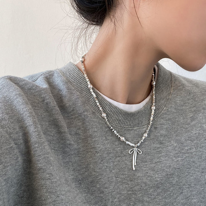 Girly Fresh Bow Crushed Pearl Necklace