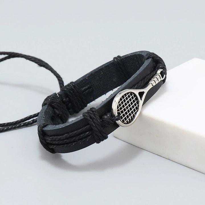 Men's Black Woven Tennis Leather Bracelet