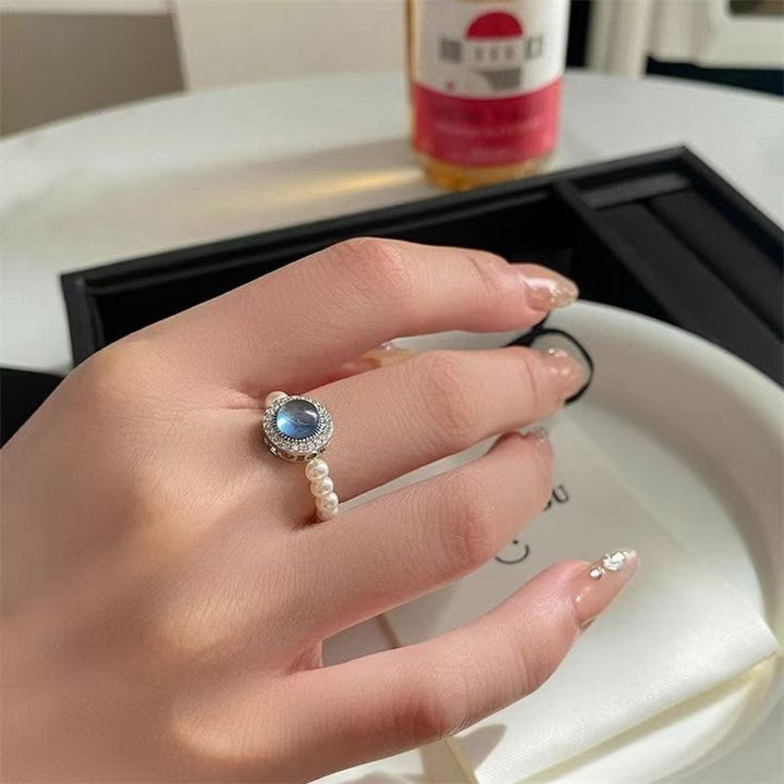 Women's Aquamarine Sea Blue Pearl Ring