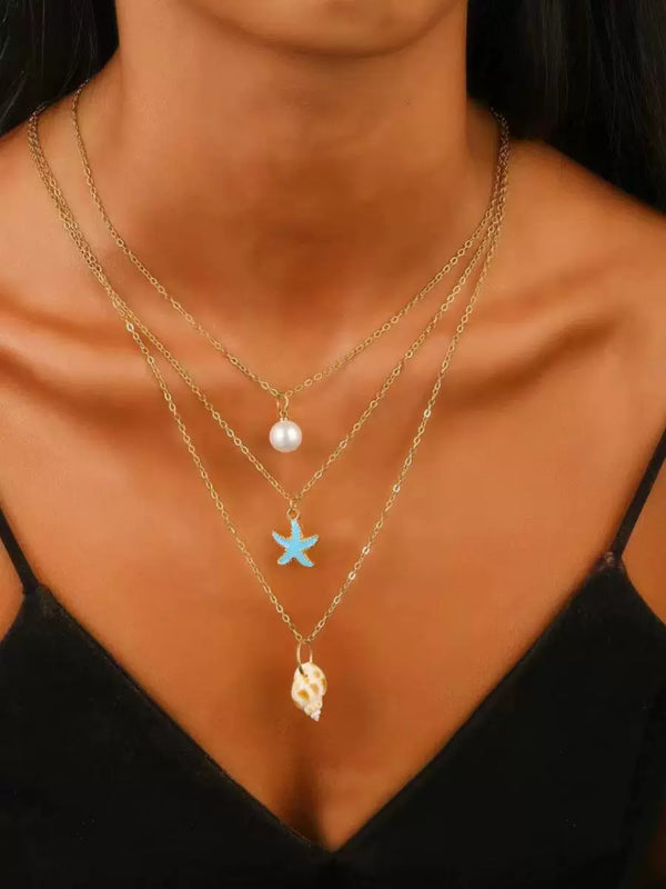Simple design ocean style pearl shell necklace clavicle girl