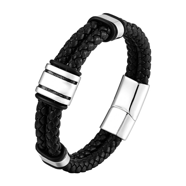 Men's Titanium Steel Leather Woven Bracelet