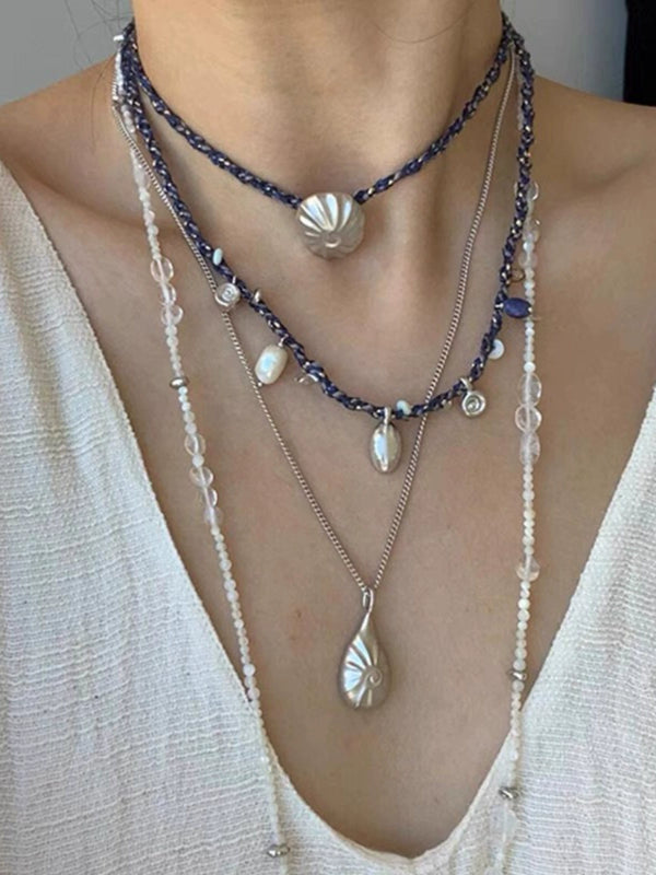 Women's Natural Freshwater Shell Pearl Chain & Earring Set