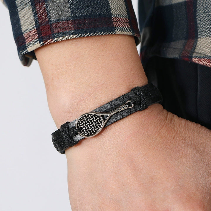 Men's Black Woven Tennis Leather Bracelet