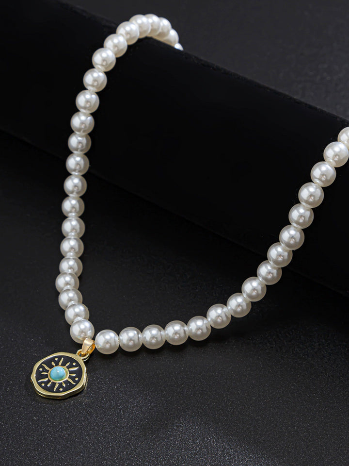 Men's hip-hop jewelry - pearl necklace with sun pendant
