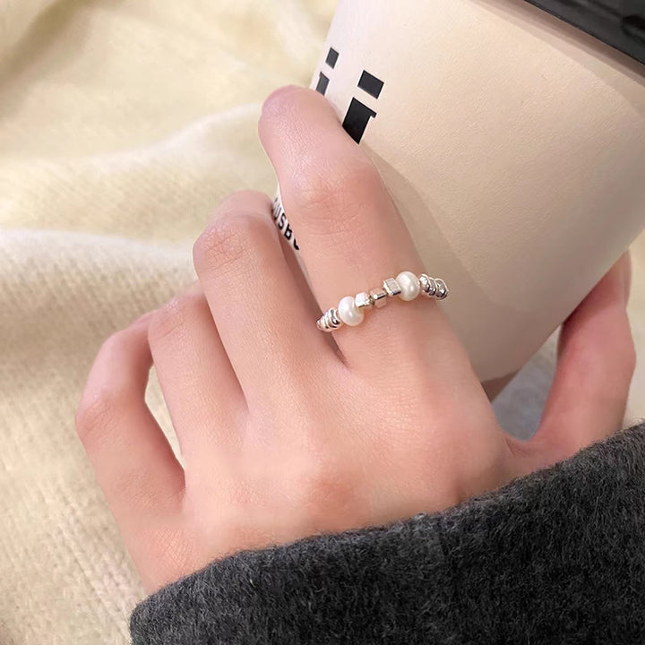 Women's Index Finger Silver Pearl Ring