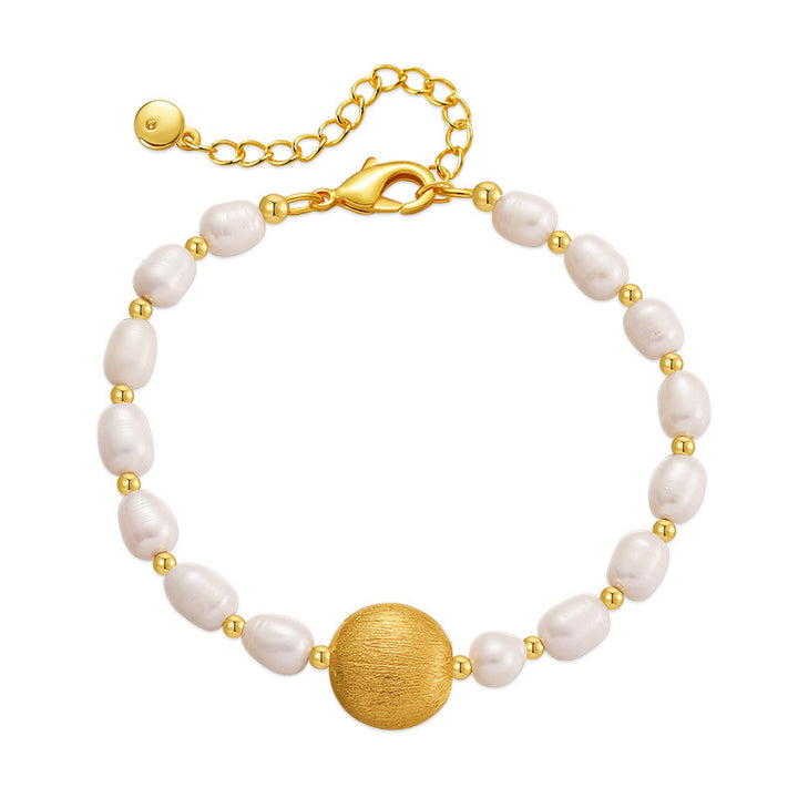 Women's Oval Metal Ball Classic Freshwater Pearl Bracelet