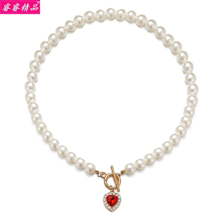 New wedding pearl necklace women heart pendant bride choker