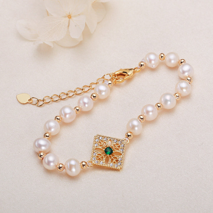 French Style Vintage 14K Gold Pearl Bracelet