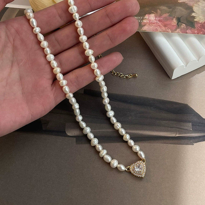 French new retro natural freshwater pearl love necklace  nic