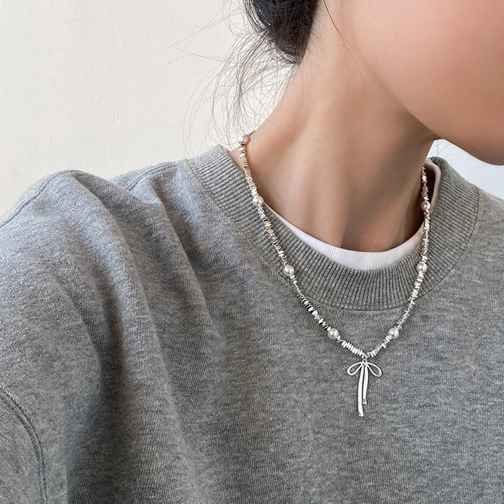 Girly Fresh Bow Crushed Pearl Necklace