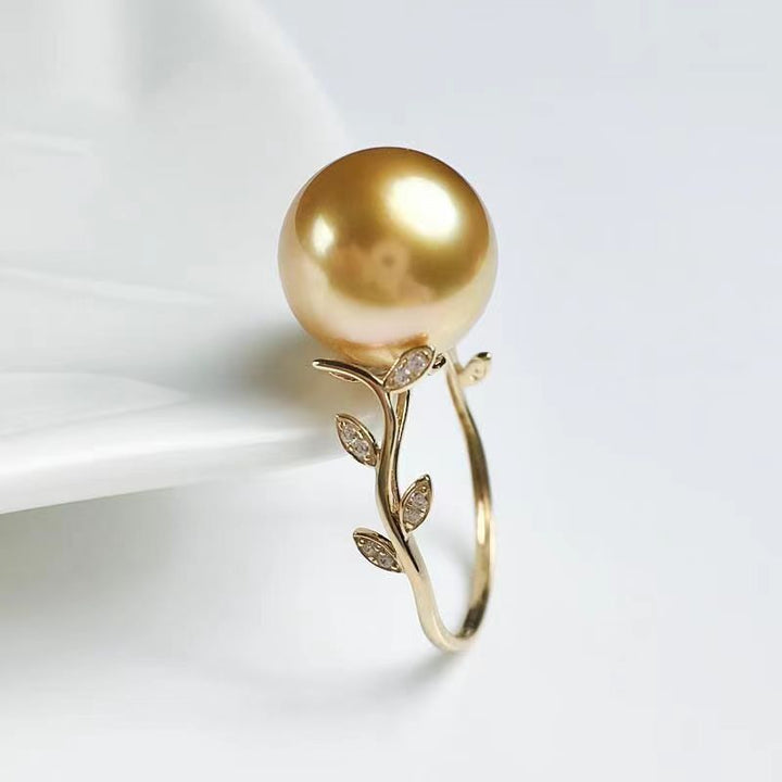 Elegant South Seas Gold Pearl Leaf Ring
