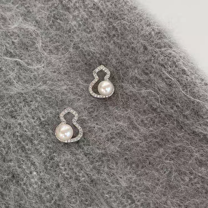 Silver Gourd Pearl Feminine High-End Stud Earrings