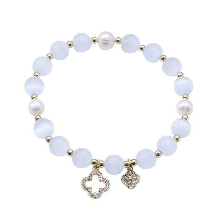 Women's Crystal Clover Pearl Bracelet