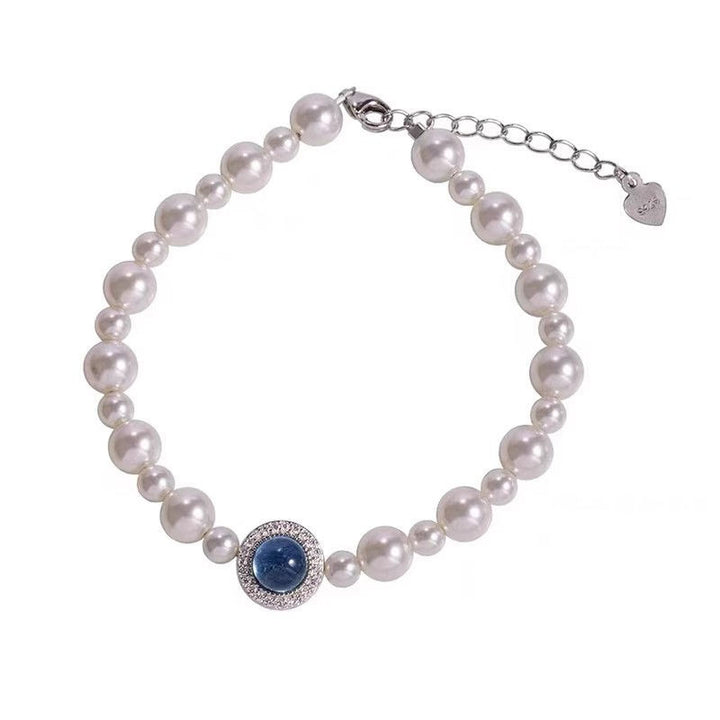 French high-end sparkling diamond aquamarine pearl bracelet women's versatile cold bracelet light luxury niche design hand jewelry