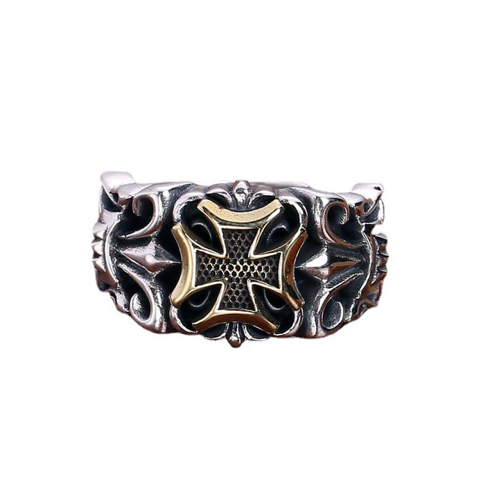 Men's Retro Thai Adjustable Open Mouth Cross Ring