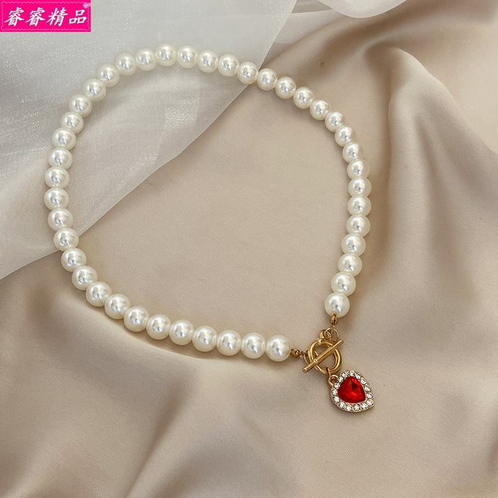 New wedding pearl necklace women heart pendant bride choker