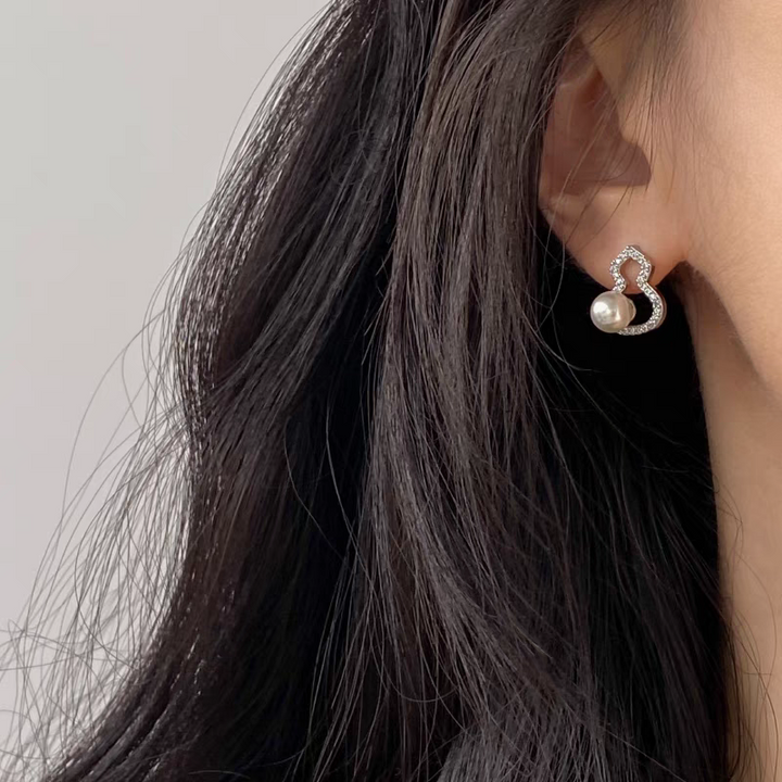 Silver Gourd Pearl Feminine High-End Stud Earrings