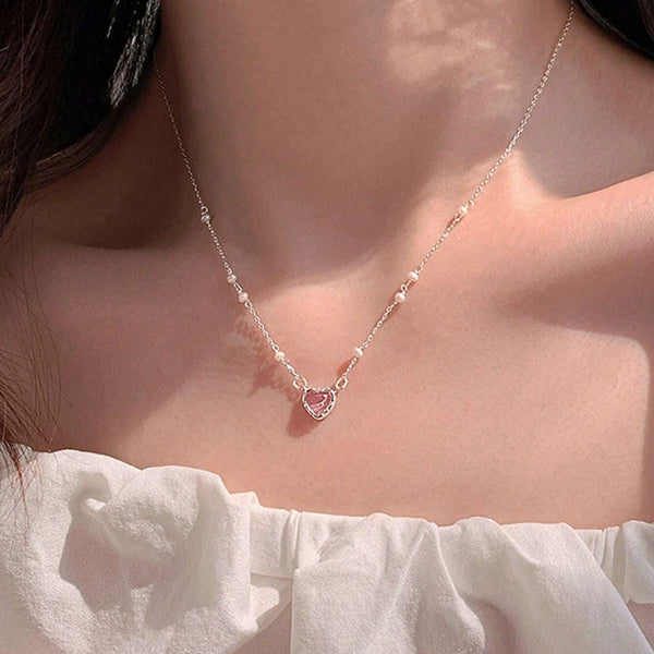 pink girl love pearl necklace women sweet choker luxury necklace