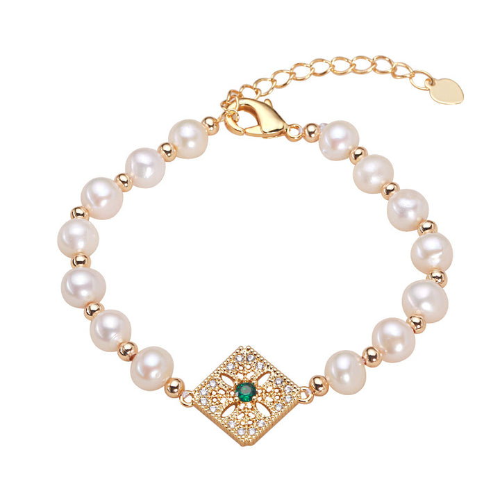 French Style Vintage 14K Gold Pearl Bracelet