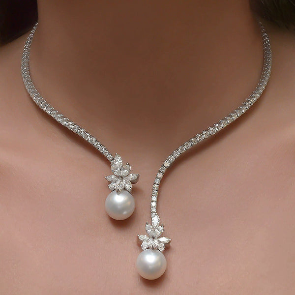 ZANLLOY Shiny Pearl jewelry set Rhinestone Necklace Bracelet Ladies Part