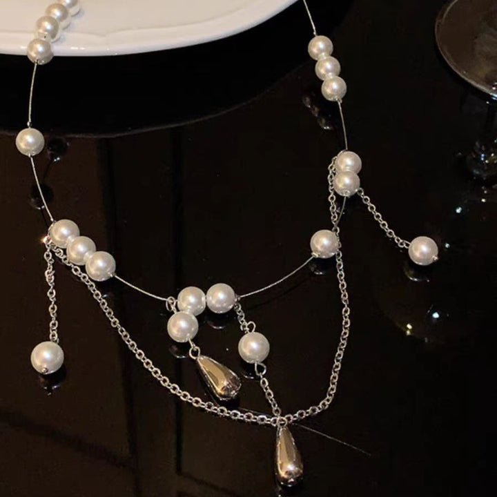 French Style Pearl Water Drop Tassel Necklace